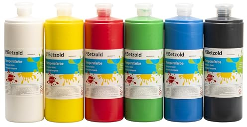 Betzold Temperafarben, 6er-Set je 1 Liter flüssige Malfarben | Kunst-Unterricht