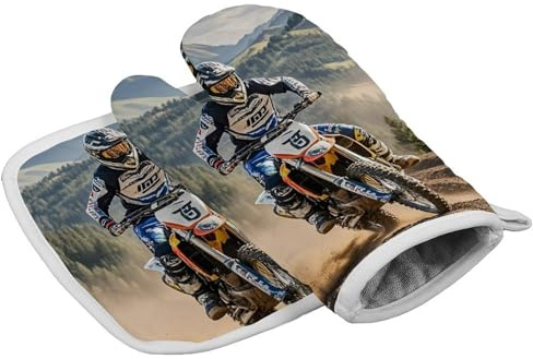 Gants de cuisine en forme de motocross personnalisés résistants à la chaleur pour femme - Pour cuisine, barbecue, grill, Thanksgiving, pâtisserie