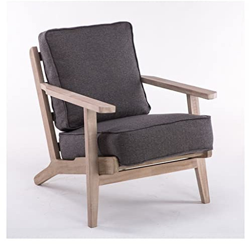 Mid Century Einzelsessel, gepolstert, bequem, Freizeitsessel für Wohnzimmer, Wohnheim oder Schlafzimmer, grauer Stoff, Leinenkissen, Holzfüße, stilvoller C-Stuhl