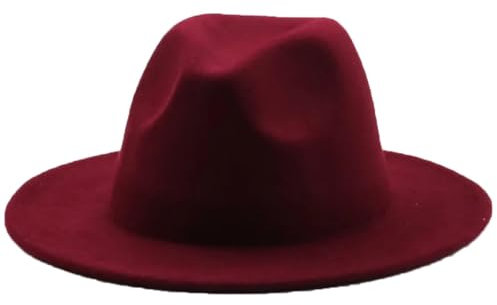 Damenhut aus Filz, Fedoras, große Krempe, Vintage-Stil, Kirche, klassisch, 17 Weinrot, M