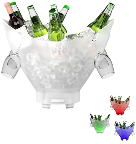 Seau à glace LED avec haut-parleur Bluetooth, 7 L extra grande capacité lumineux, seau à vin portable à DEL 7 couleurs avec haut-parleur, bacs à boissons pour champagne, cocktails, accessoires de bar