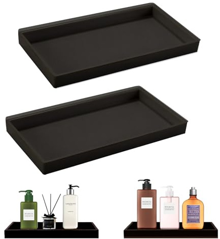 2 Stück Badezimmer Tablett, Rechteckiges Dekotablett, Hitzebeständig Harz Badezimmertablett Küchen Platte Schmuckaufbewahrung Organizer Kosmetiktablett für Seifenspender Gewebe Kerzen (schwarz)