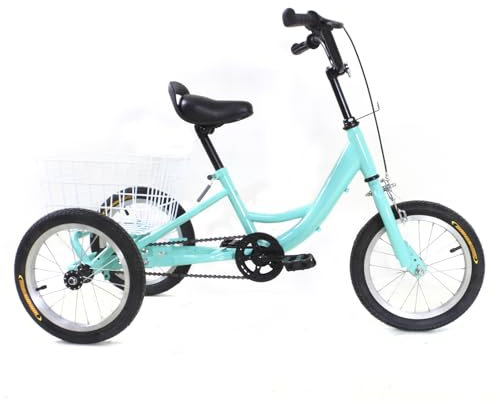 Desnysmf 14 Zoll Single-Speed Dreirad für Lastenfahrrad 5-6 Jahre alt, Modern 3 Räder Fahrrad mit Einkaufskorb, City Einkauffahrrad Bike, 3 Räder Dreirad für Outdoor-Aktivitäten Hellgrün