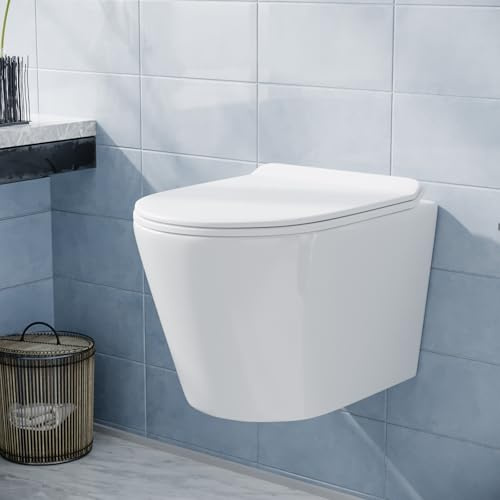 Nes Home Tornado Flush White Round Wall Hung Rimless Toilet Pan with Slim Seat