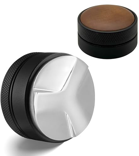 JUELICH 51mm Espresso Distributor with Walnut Wood Top – Adjustable Coffee Distribution & Leveling Tool for Portafilters – Professional Barista Espresso Accessories (51mm)
