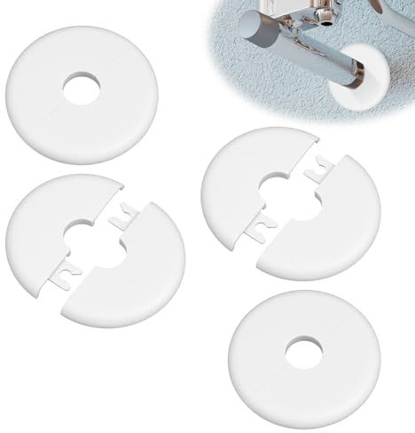 4pcs Escutcheon Plate, Round Escutcheon Plate for 1.7cm Diameter Water Pipes Wall Hole Cover, Self-Adhesive Plumbing Cover Plates, Wall Split Flange for Kitchen Toilet Faucet Decoration (White)