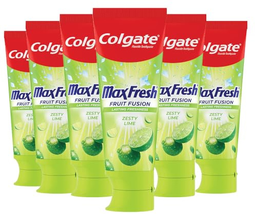 COLGATE Max Fresh Fruit Fusion tandkräm - 10 x mer hållbar frisk andedräkt och syrlig limesmak - set med 6 x 75 ml