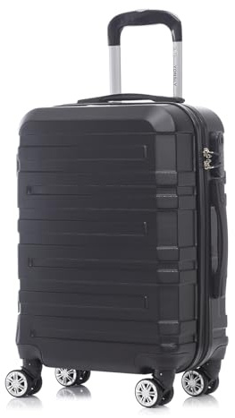 YONSLY Reisekoffer Trolley, Rollkoffer Handgepäck Set, Kabinenkoffer, Travel Koffer Suitcase mit 4 Rollen 360°, Zahlenschloss, Weicher Gummigriff, Hartschalenreisekoffer (M, Schwarz)