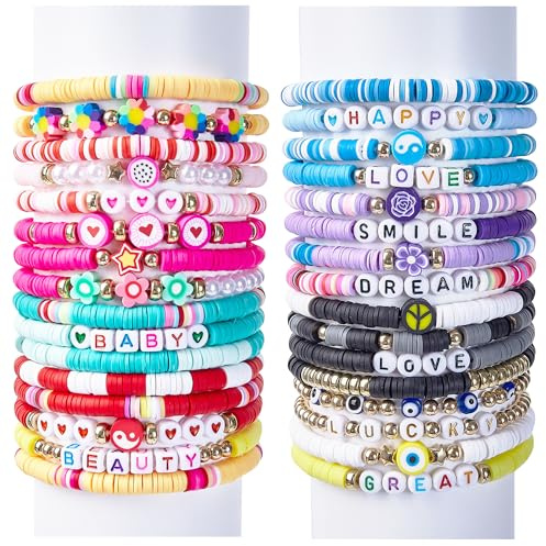 Gudotra 32 Pezzi Braccialetti Colorati Preppy Gadget Compleanno Bambini Regalo per Adolescenti Studenti Colleghi Adulti Donna Braccialetti Amicizia Elastici