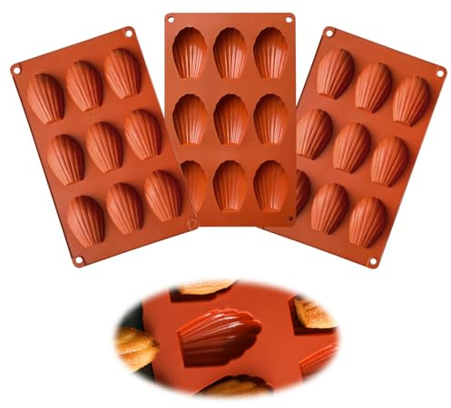 3PCS Moule Madeleine, Réutilisable Moule Madeleine Silicone à Madeleine, Silicone Pour Pâtisserie Gâteaux Chocolats Desserts Maison Compatible Four et Lave-Vaisselle