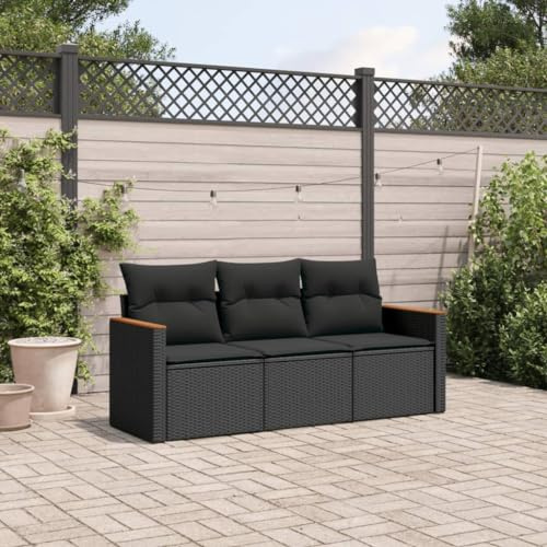 QJBSAVVA 3-TLG. Gartenmöbel Set Schwarz Poly Rattan 55x62x69 cm mit abnehmbaren Kissen, UV-beständig, modular für Balkon Terrasse und kleinen Garten