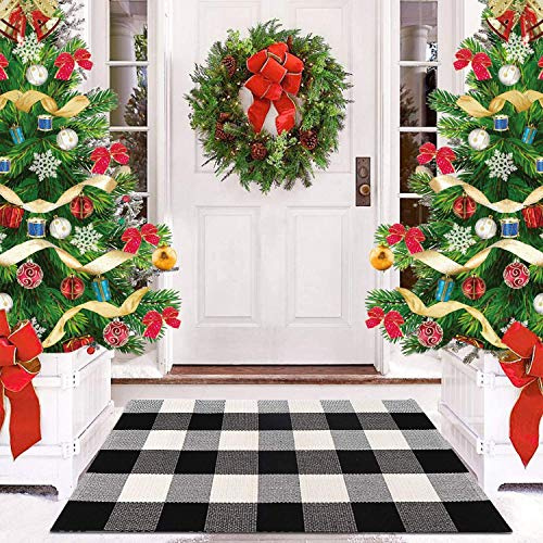 HOMSPE Buffalo Plaid Teppich Buffalo Check Outdoor Fußmatte Pad Karierte Teppiche Weiß und Schwarz Fußmatte Haustür Vorleger Weihnachten Fußmatten Waschbar Veranda (69,8 x 109,2 cm)