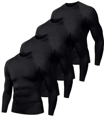 Holure Kompressionströja för män, 1–5-pack, långärmad sporttröja, ventilerande löpartröja för träning, 4-pack: svart, M