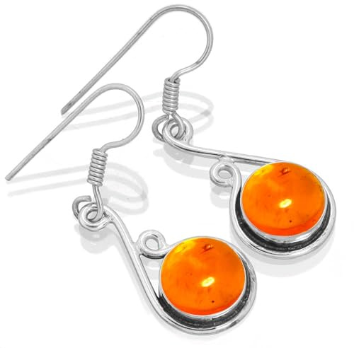 Handgefertigter 925 Sterling Silber Plattierter Tropfen-Ohrhänger Natur Edelstein Karneol, Kristall, Mondstein, Türkis Runder Boho Schmuck Für Damen