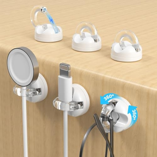 Samlonge 6 Pezzi Supporto per Cavi Magnetico, 360° Rotazione Migliorata, Fermacavo Autoadesivo Senza Residui, Organizzatore Cavi Senza Residui per TV, PC, USB, HDMI, Cavo Ethernet, Scrivania
