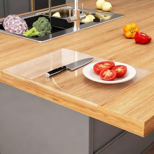 Tabla de cortar acrílico, encimera KüChe 40 x 30 cm, tablas de cortar, encimera de cocina, protector de encimera con borde de tope, transparente y antideslizante, color blanco
