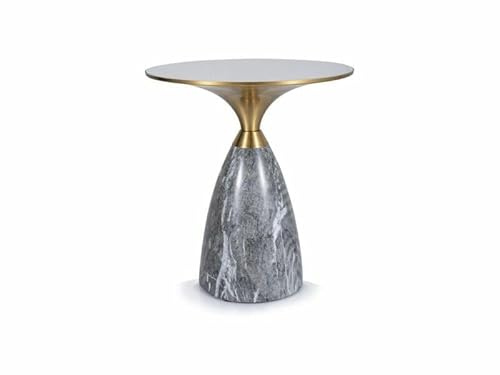 SIGNAL MEBLE Leo, Couchtisch Rund 50 cm, Weiße Marmor-Keramikplatte, Grau Gold Metallgestell, Glamouröser Moderner Stil, 54 cm Höhe, für Wohnzimmer Schlafzimmer
