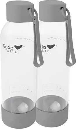 SodaTASTE 2er-Pack 1 Liter PET-Flaschen Grau für Wassersprudler mit Bajonettverschluss, BPA-frei, wiederverwendbar