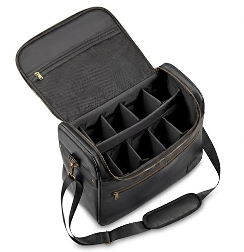 Equimour Grooming Bag Horse – Vegan Leather Box, Black-Gold | Robust, water-repellent cleaning box made of vegan leather with flexible dividers and carrying strap