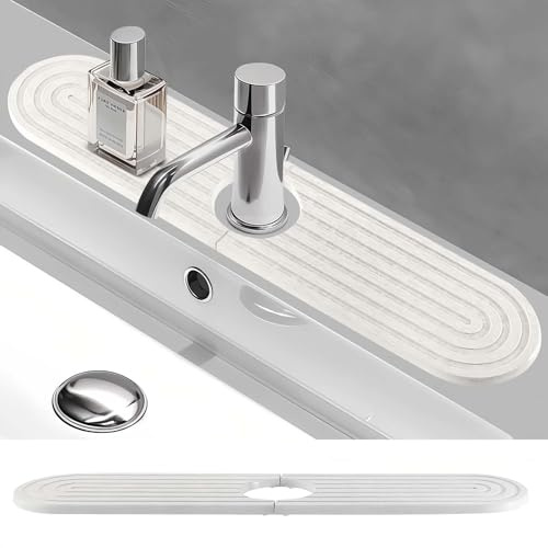 EPODA Diatomite Stone Faucet Mat 17 Inch, Super Absorbent Kitchen Sink Splash Guard, Fast Drying Countertop Protector with Drainage, Non-Slip Stone Drying Mat for Bathroom Kitchen Sink Counter