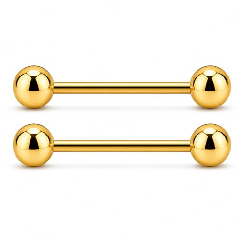 QZKJQDD Nipple Bars, Gold Nipple Piercing Jewellery, 6-45mm Tongue Bars, Titanium Nipple Bar 16G Nipple Piercing Jewellery Nipple Barbell for Women Men