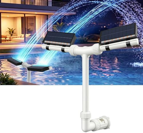 Solar Poolbrunnen mit LED RGB Licht, 18 LED Dual Sprühkopf 360° Einstellbar, 11 Modi Fernbedienung Fernbedienung & App Steuerung, Poolkühler mit Akku & USB Ladefunktion