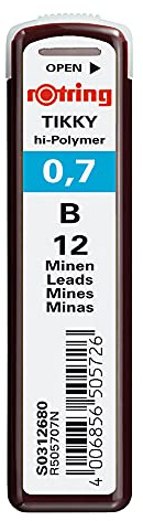 rOtring Lead Refills Hi-Polymer for Fine Mechanical Pencils 0.70mm B (12 Leads)