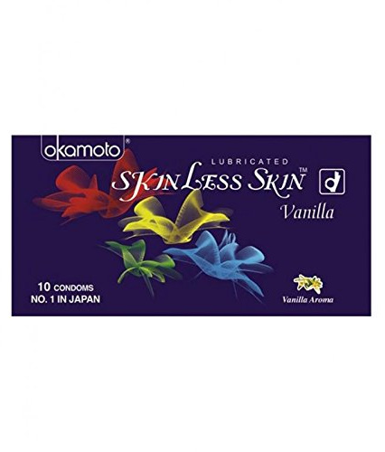 Okomoto Skinless Skin Vanilla Condons contorneados y punteados, paquete de 10 unidades