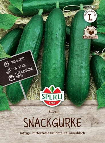 Sperli Snackgurkensamen Silor, F1 80913 – saftige, bitterfreie Früchte, reinweiblich - Inhalt für 4 Pflanzen - Gemüsesamen, Samen Gemüse, Gemüsepflanzen