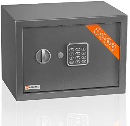 Brihard Family Digitaler LCD Tresor mit Zahlencode & Feuerfeste Dokumententasche, 20L Stahl Safe 25x35x25cm, mit Herausnehmbarer Ablage - für Wertsachen, Dokumente, Geld & Mehr
