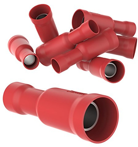 AUPROTEC 25x Rundsteckhülsen 0,5-1,5 mm² rot Vollisoliert PVC weibliche Quetschverbinder FRD Kabel Verbinder aus Messing verzinnt