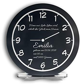 Geburts-Uhr mit deiner Wunsch-Gravur | Name, Datum, Gewicht, Größe und SPRUCH | originelles Geschenk zur Geburt zur Taufe