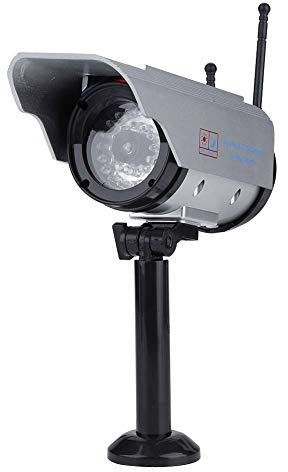 ASHATA Dummy kamera, LED Attrappe Camera säkerhetskamera Fake övervakningskamera, vattentät solkraft Fake/Dummy kamera för inomhus- och utomhusbruk silver