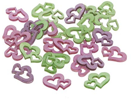 Holzherzen - Streudeko - Holz Herzen - Doppelherzen - Tischdeko - Mini - ca. 2 x 1 cm / 2 mm Dicke - 1 VE = 144 Stück - 3-fach farbig sortiert - Rosa - Lila - Grün - 13401