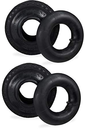 Relaxdays 2x skottkärrehjul med slang, reservhjul 3,00-4 för skottkärra, dubbdäck, 125 kg, 260x85 mm, svart