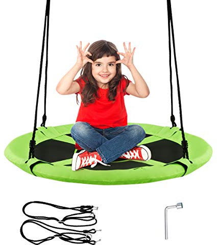COSTWAY Balançoire Nid d'Oiseau Ronde Ø 100CM, Charge Maximal 150KG, Balançoire Extérieure pour Enfants et Adultes, Hauteur Réglable de 100 à 180CM (Vert)