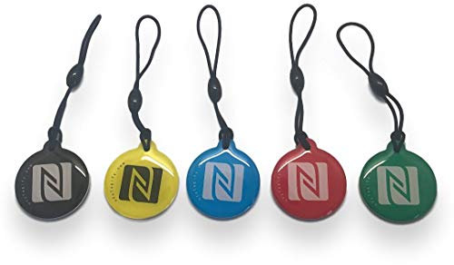 5 X NFC Tags | NXP Chip NTAG215 | 504 Bytes Memory | mixed colours | Hang Round | round coloured Hnagtags | High Scan Strength | Waterproof