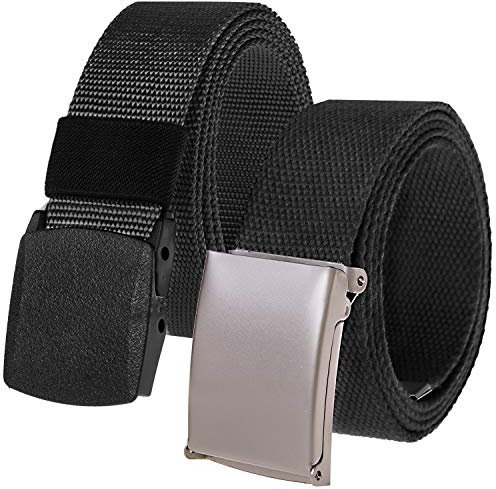 2er Unisex Gürtel Nylon Canvas Belt für Damen und Herren, Stufenlos Verstellbarer Stoffgürtel, Länge 130 cm, Breite ca. 3,8 cm, mit Kunststoff Schnalle MEHRWEG