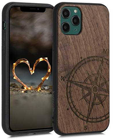 kwmobile Handyhülle für Apple iPhone 11 Pro Hülle Holz - Case mit TPU Bumper - Stoßfestes Hardcase - Schutzhülle Cover in Dunkelbraun