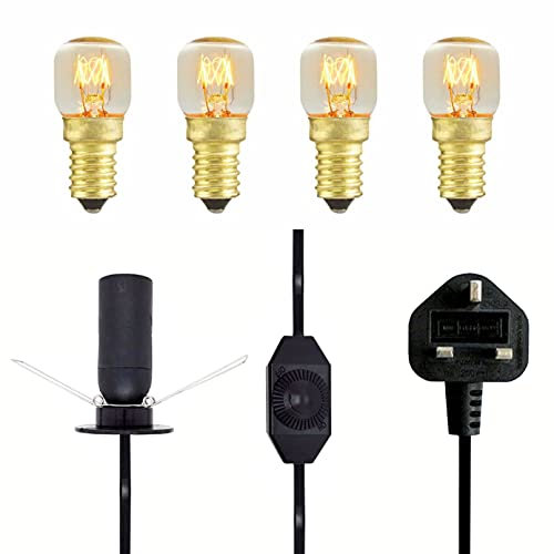 Salt Lamp Original Replacement Cord with Black Dimmer Switch and UK Standard CE Certified Electric Plug Premium and Fine Quality… Four Free 15W Bulb