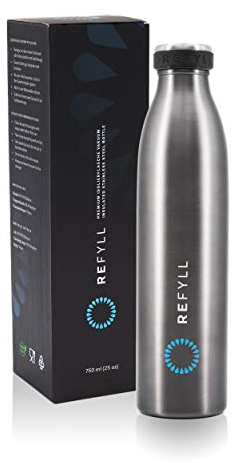 REFYLL Edelstahl Trinkflasche “dailyFYLL” - 500ml, 750ml, 1l - Auslaufsichere Thermosflasche mit doppelwandiger Vakuum Isolierung - Isolierflasche für Sport, Uni, Büro, Schule (Grau, 750 ml)