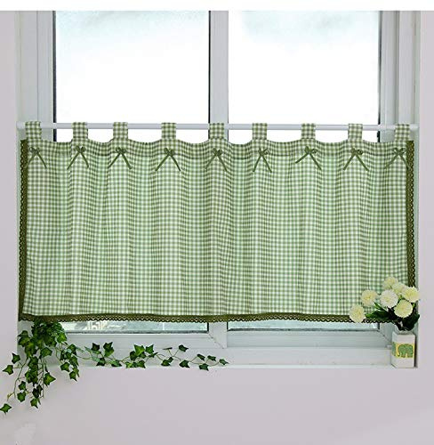 Yaland Scheibengardine Kleinfenster kariert Bistrogardine Schiebevorhang Klein Kurz Küche Wohnzimmer Kinderzimmer mit Häkelspitze und Bowknot karo vorhänge (BxH 100x50cm,Grün) 1Stück