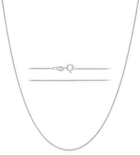 KISPER 925 Solid Sterling Silver 1mm Dainty Thin Box Chain Necklace for Women, Italian Made Tarnish Resistant Waterproof Hypoallergenic, 22 inches