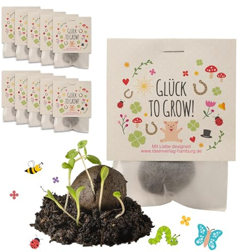 10x Glück to grow Samenbomben als kleine Glücksbringer & kleine Gastgeschenke Hochzeit | Kleeblatt Glücksbringer Prüfung & Blumensamen Geschenk/Abschiedsgeschenk & Mitbringsel Erwachsene