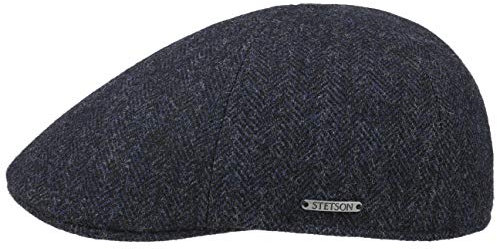 Stetson Texas Herringbone Flatcap Herren mit Baumwollinnenfutter Herbst Winter schwarz-blau L (58-59 cm)