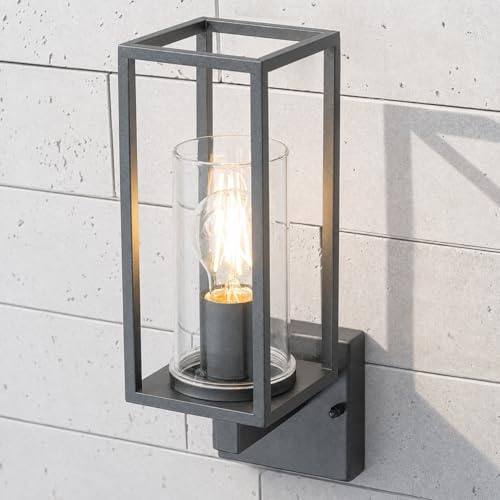 CGC Lighting Schwarze moderne Glas-Wandleuchte für den Außenbereich, Doppel-Laterne, Garten, Veranda, Terrasse, Wintergarten, Tür, Landhaus (schwarze Wandlaterne)