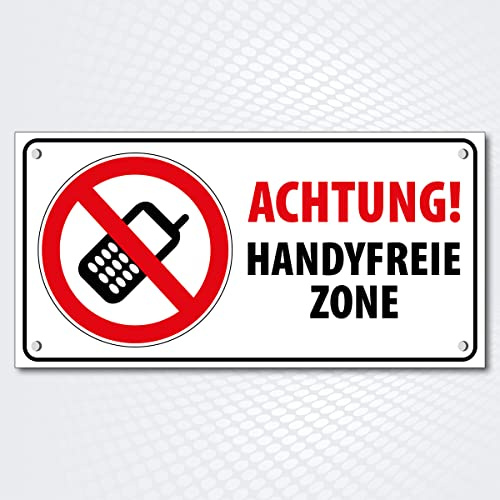 Warnschild rechteckig HANDYFREIE ZONE 25 x 12,5 cm | Hinweisschild aus Alu-Dibond hier kein Handy/Smartphone | für Innen- und Außenbereich Mobilfunk verboten