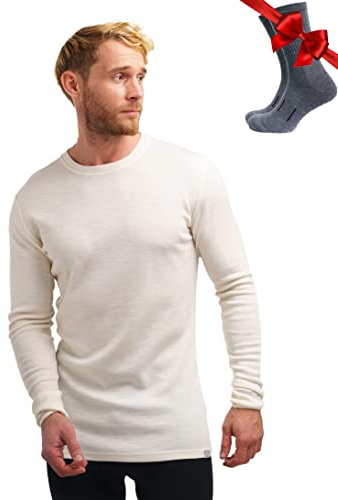 Merino.tech Camiseta Lana Merino Hombre - Deportiva Ropa Térmica 100% Lana Merino Ligero, Medio, Pesado con Calcetines (Large, 250 Natural Merinos)