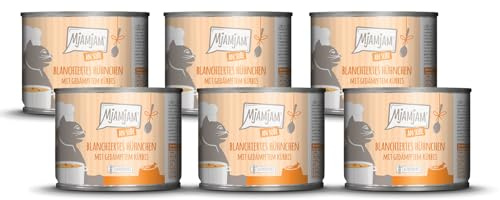 MjAMjAM - nourriture humide premium pour chats - poulet blanchi avec potiron cuit à la vapeur et sauce, pack de 6 (6 x 185 g), sans céréales avec supplément de viande