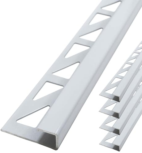 Dalsys 5x Fliesenschiene Eckprofil 2,5m x 8mm Weiß Alu | Quadratprofil, Aluminium eloxiert, für Fliesenverlegung an Wand und Boden, Fliesenschiene Zubehör